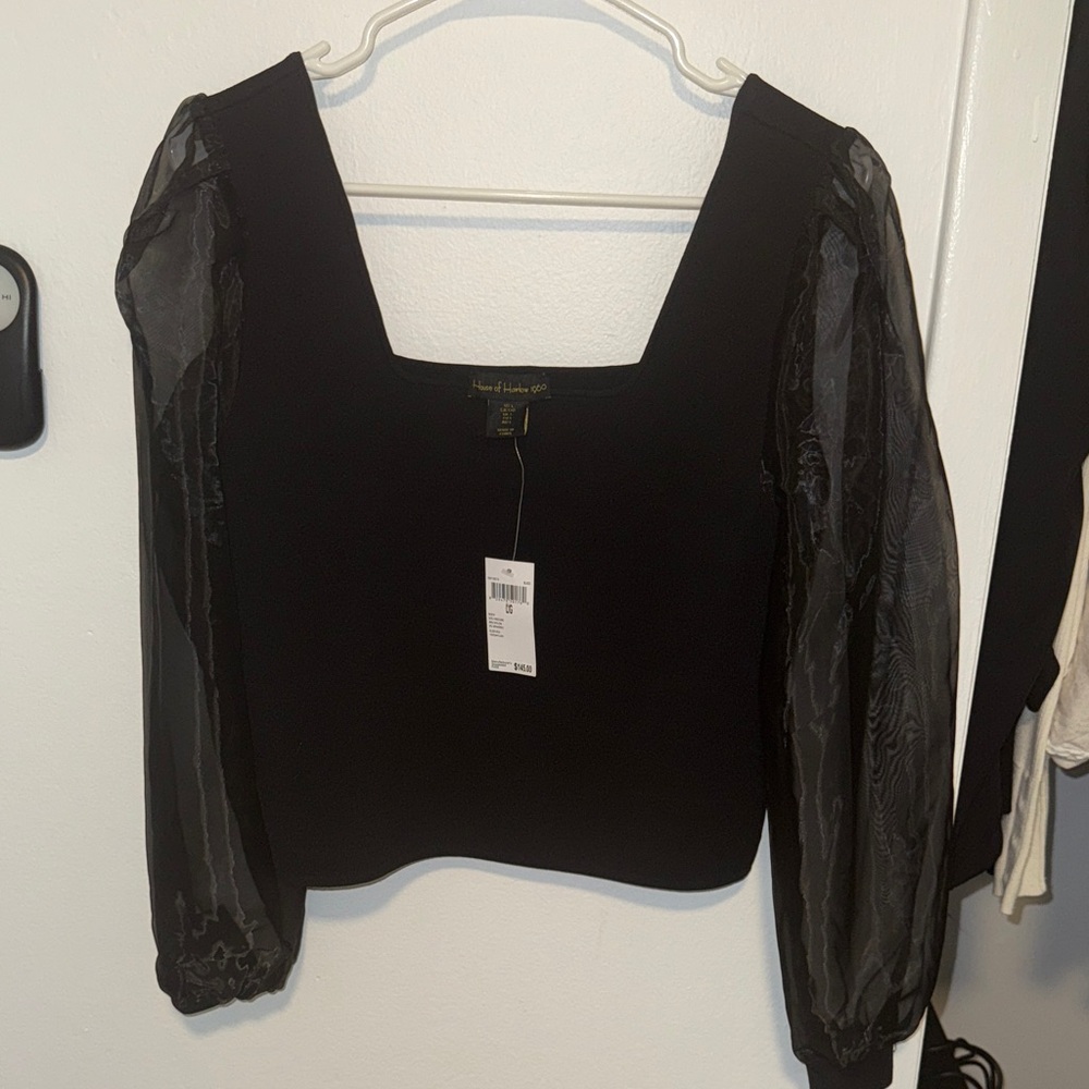 House of Harlow 1960 Black Blouse with Sheer Sleeves